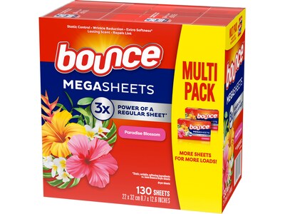 Bounce Mega Dryer Sheets, Paradise Blossom Scent, 130 Sheets/Pack (05151)