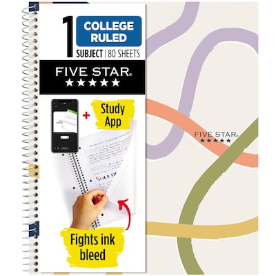 Five Star Five Star Simple Waves 1-Subject Notebooks, College Ruled, 80 Sheets, Multicolor (820233F-24)