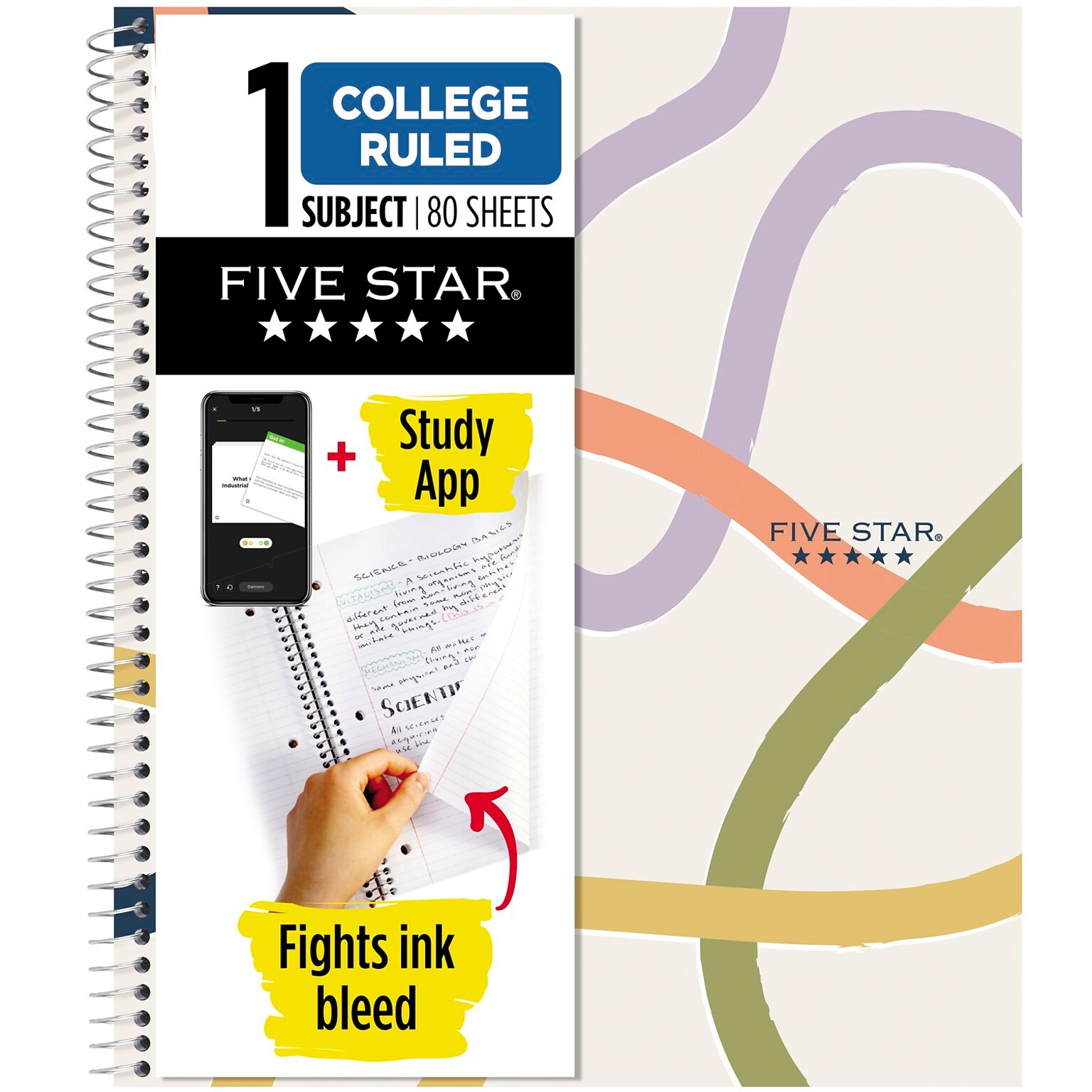 Five Star Five Star Simple Waves 1-Subject Notebooks, College Ruled, 80 Sheets, Multicolor (820233F-24)