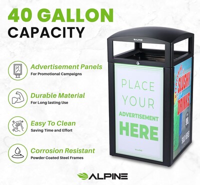 Alpine Industries Steel Outdoor Trash Can with Covered Top Lid, 40-Gallon, Gray Stone (ALP471-40-GRY