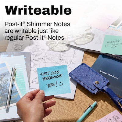 Post-it Shimmer Sticky Notes, 3" x 3", Cool Collection, 45 Sheets/Pad, 3 Pads/Pack (SENS-SN33-CL)