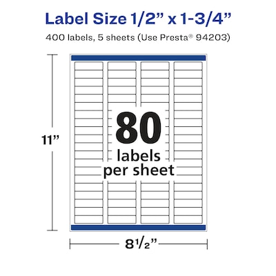 Avery Laser/Inkjet Rectangle Multipurpose Labels, 0.5" x 1.75", White, 400 Labels/Pack (94203)