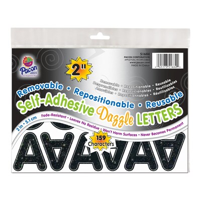 Pacon Puffy Font 2 Adhesive Letters, Black Dazzle, 159/Pack, 2 Packs/Bundle (PAC51684-2)