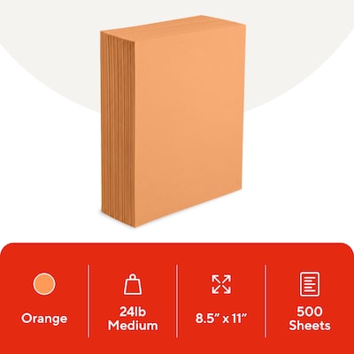 Staples Brights Multipurpose Paper, 24 lbs., 8.5 x 11, Orange, 500/Ream (20108)