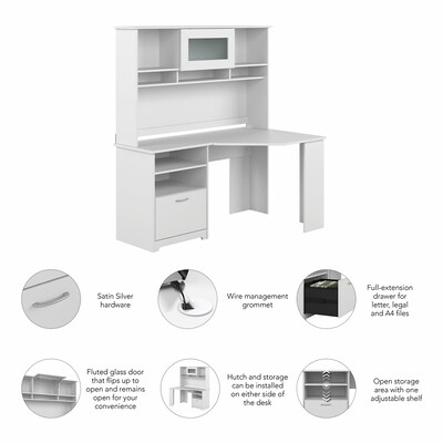 Bush Furniture Cabot 60"W Corner Desk with Hutch, White (CAB008WHN)