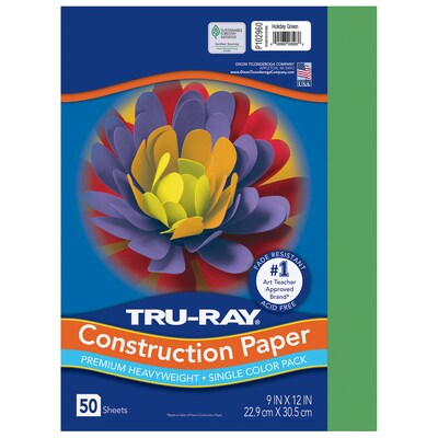 Tru-Ray 9 x 12 Construction Paper, Holiday Green, 50 Sheets/Pack, 5 Packs/Bundle (PAC102960-5)