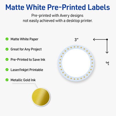 Avery Laser/Inkjet Circle Multipurpose Labels, 3 Dia., White, 60/Pack (S00DMD)