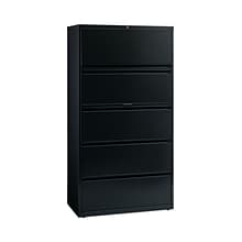Hirsh Industries® Lateral File Cabinet, 5 Letter/Legal/A4-Size File Drawers, Black, 36 x 18.62 x 67.
