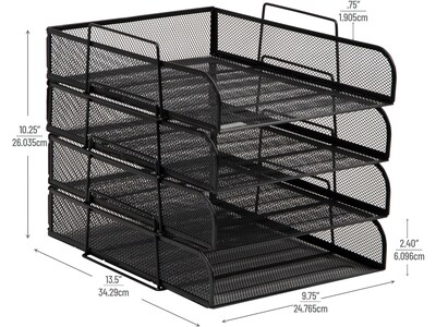 Mind Reader 4-Tier Stackable Paper Desk Tray, Metal Mesh, Black, 4/Pack (BSTACK4-BLK)