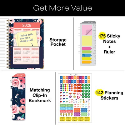 2027 Excello Brands 7.8" x 9" Weekly & Monthly Standard Planner, Paperboard Cover, Navy Floral (FSHN-CY27-79-84)