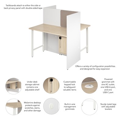 Bush Business Furniture Hustle 48"W 2 Person Back to Back Cubicle Panel Workstation, White/Natural Elm (HUS031WHNE)