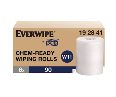 Tork Everwipe Chem-Ready Wiping Rolls, 1-Ply, 12 x 10.5, White, 90 Sheets/Roll, 6 Rolls/Carton (TR