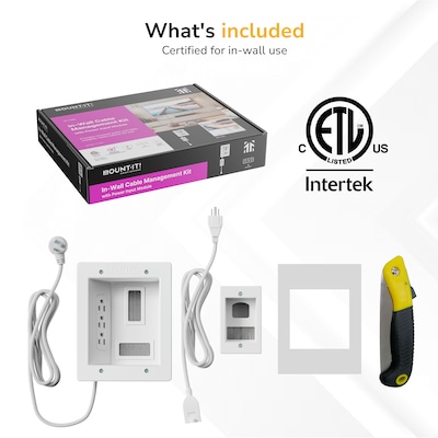 Mount-It! In-Wall Cable Management Kit with 3 Recessed Power Outlets and Power Input Module, White (MI-7288)