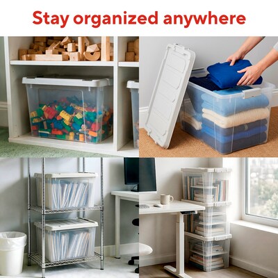 TRU RED 78.4 Qt Storage Bin with Latching Lid, Clear Plastic Tote, Large Stackable Storage Organizer