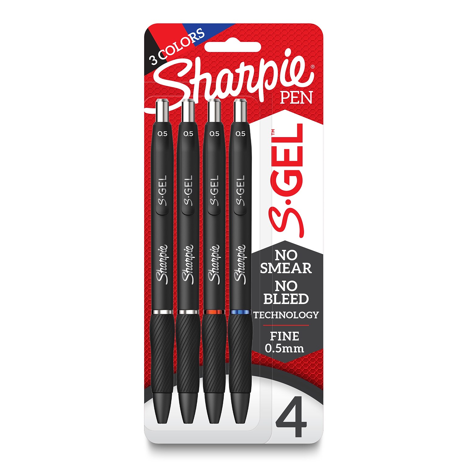 Sharpie S-Gel Retractable Gel Pen, Fine Point, 0.5mm, Assorted Ink, 4/Pack (2116199)