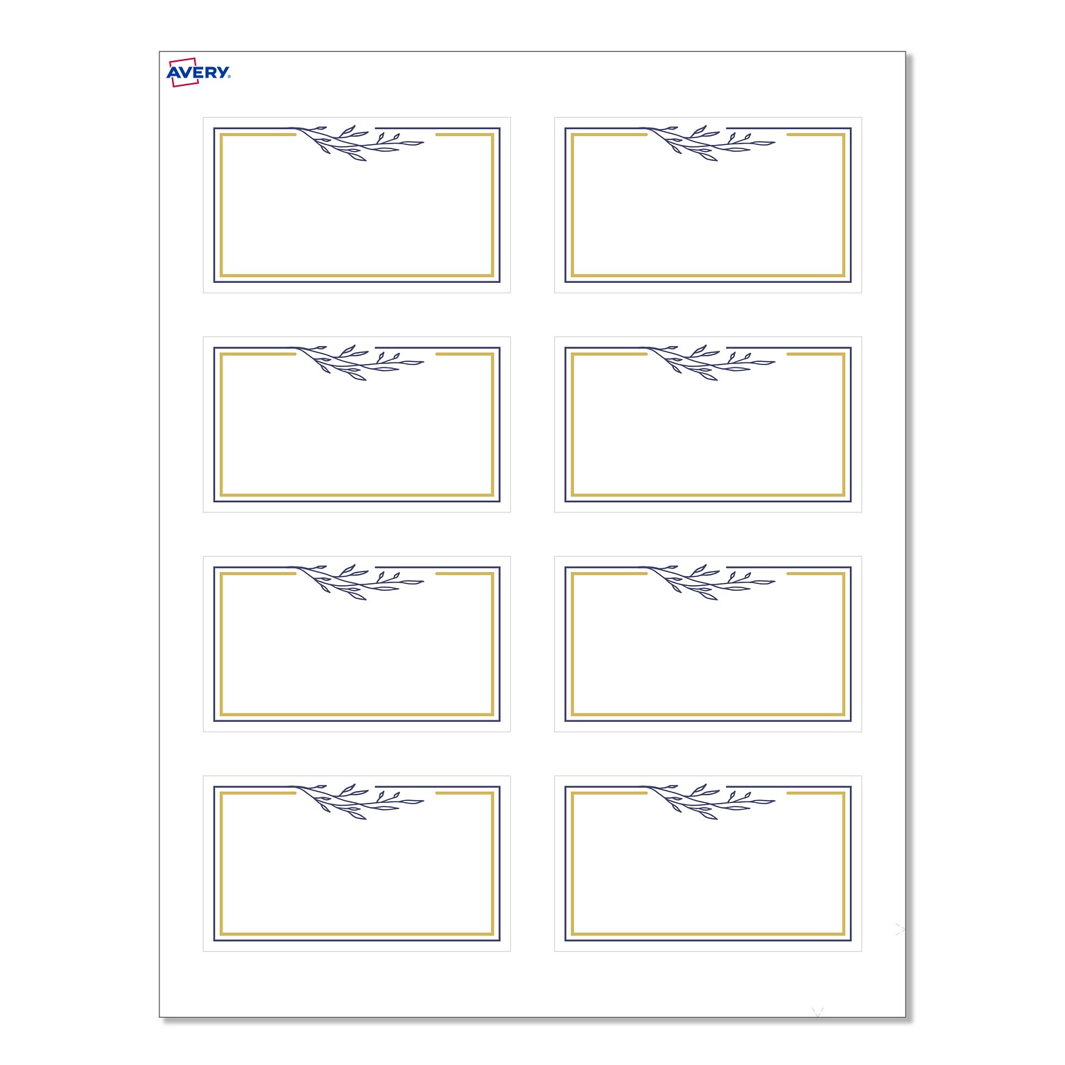 Avery Gold & Navy Border w/ Florals Matte Blank Card, White, 80/Pack (S00-D31)