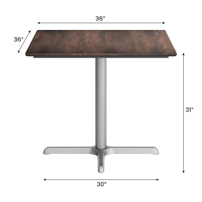 Flash Furniture Acadia Square Wooden Dining Table with X-Base, 36"D x 36"W, Dark Brown/Silver Base (STSQ36WBRT3030S)