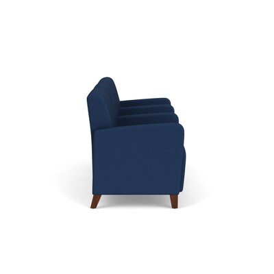 Lesro Ravenna Vinyl 3-Seat Lounge Reception Tandem Seating, Patriot Plus Imperial Blue/Walnut Wood (RV3103.FWL-01PPIB)