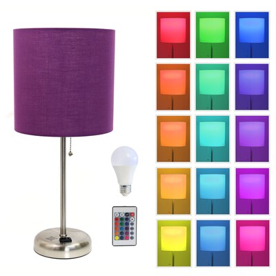 Simple Designs 19.5 LED Table Lamp, Brushed Steel/Purple Shade (LT2024-PRP-CCLB)