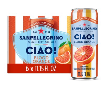 SANPELLEGRINO CIAO! Blood Orange Flavored Sparkling Seltzer Water, 11.15 oz., 6 Cans/Box (0-41508-59704-3)