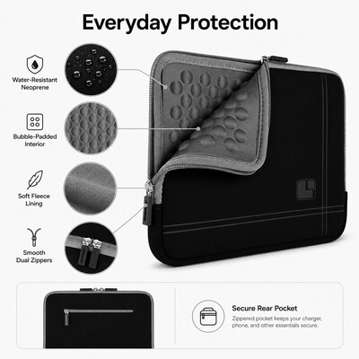 SumacLife 13" Microsuede Laptop Sleeve, Black/Gray (NbkLea679)