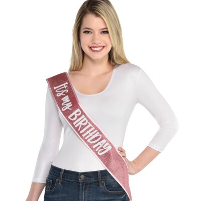 Party City Its My Birthday Sash, Pink Glitter (AM340345-NS)