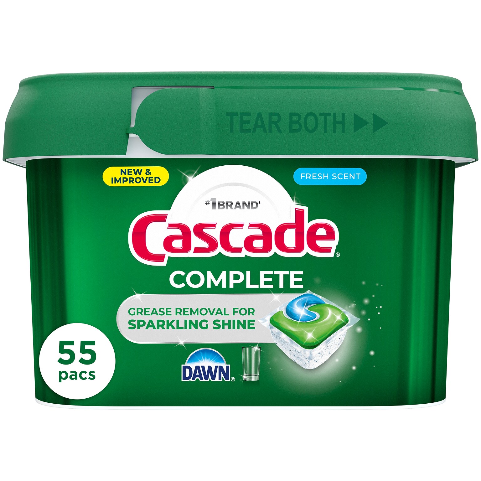 Cascade Complete ActionPacs Dishwashing Detergent Pacs, Fresh Scent, 55 Pods/Pack (55196/60810)