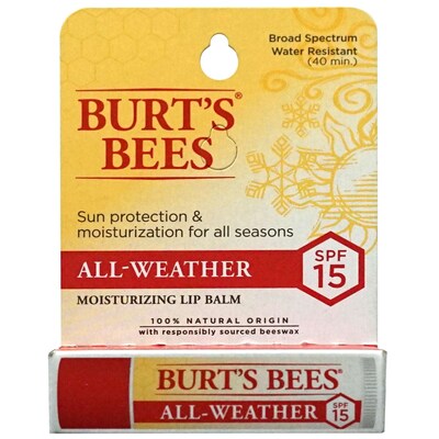 Burts Bees All-Weather SPF 15 Lip Balm, 0.15 oz Tube, 6 Tubes/Box, 8 Boxes/Carton