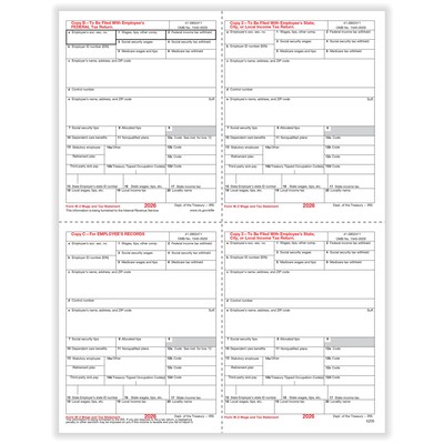 ComplyRight 2026 W-2 Tax Form, 1-Part, 4-Up, Copy B, C, 2, 500/Pack (5205B)