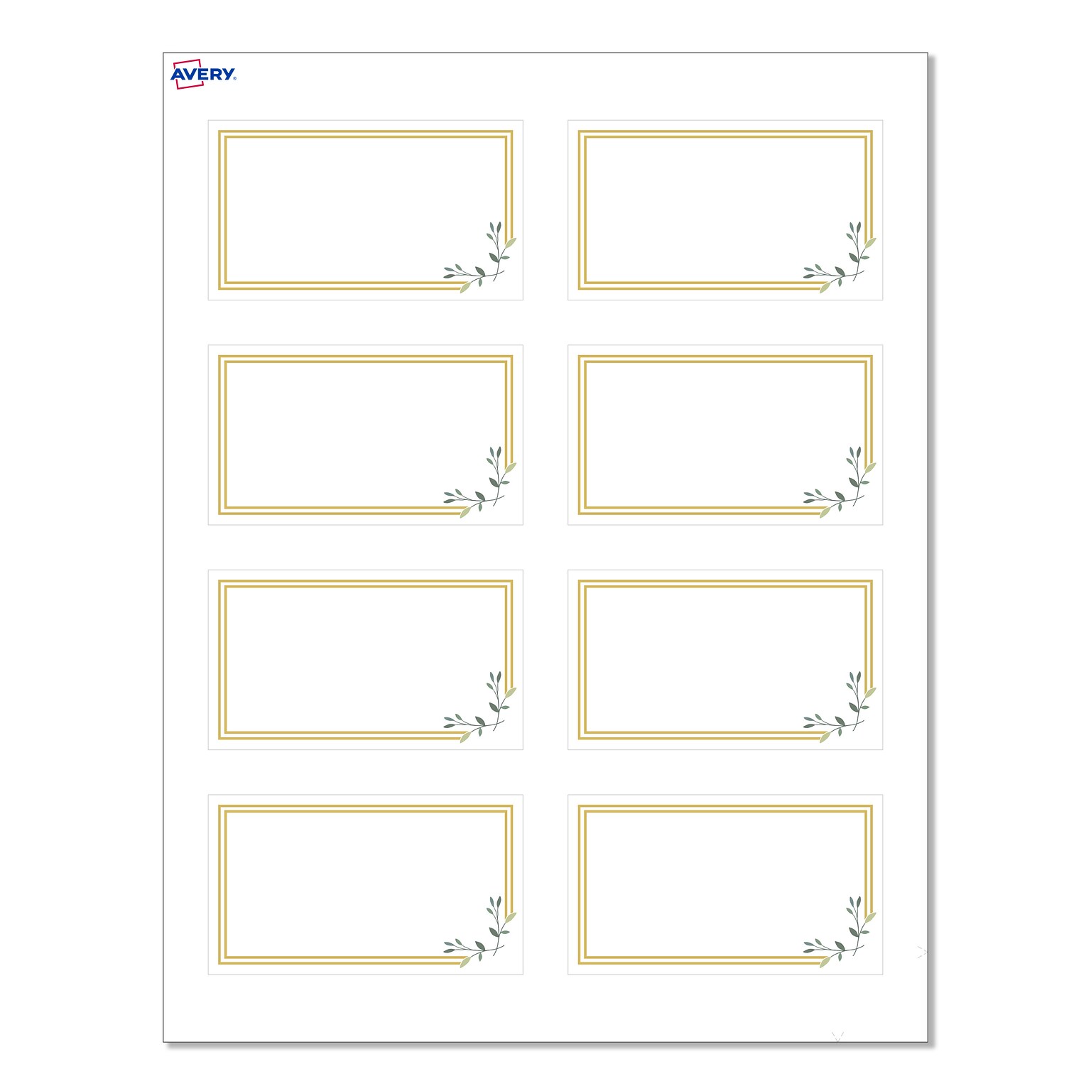 Avery Double Gold Border w/ Florals Matte Blank Card, White, 80/Pack (S00-D2Q)