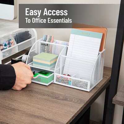 Mind Reader 7-Compartment Metal Desk Organizer File and Accessory Storage, White (JOEORG-WHT)