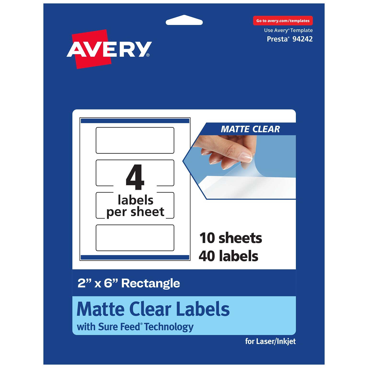 Avery Laser/Inkjet Rectangle Multipurpose Labels, 2 x 6, Clear, 40/Pack (94242)