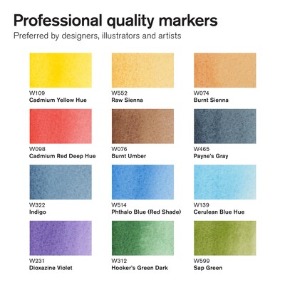Winsor & Newton Promarker Dual-Tip Watercolor Alcohol Based Marker, Landscape Tones, 12/Pack (WNX0290167)