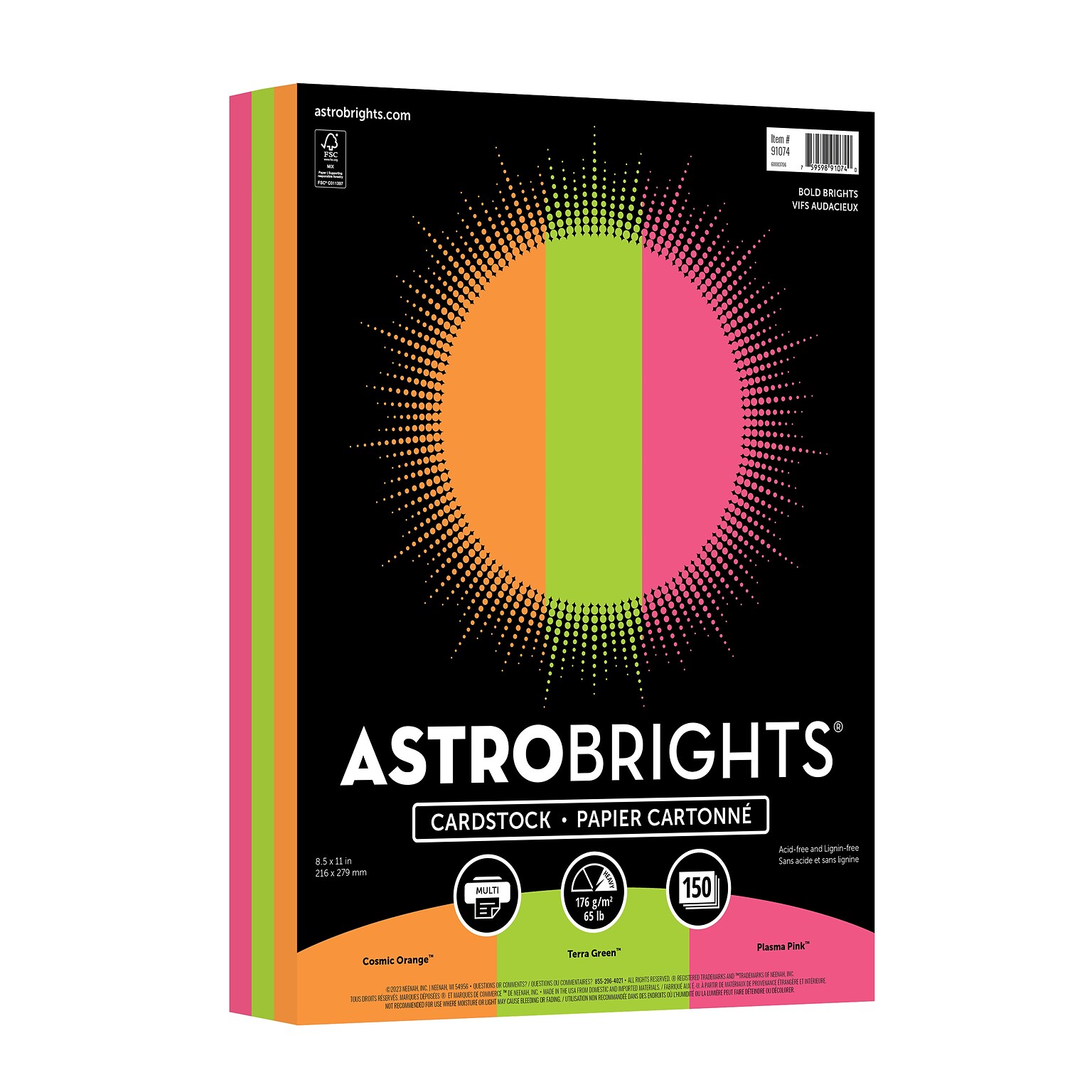 Astrobrights Bold Brights 65 lb. Cardstock Paper, 8.5 x 11, Assorted Colors, 150 Sheets/Pack (91074)