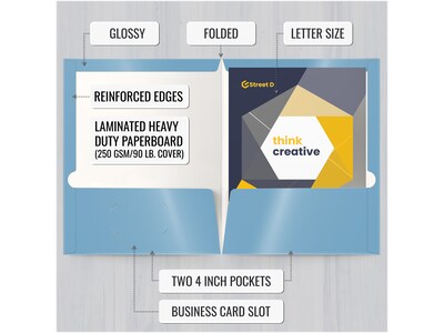 Better Office Glossy 2-Pocket Portfolio Folder, Light Blue, 25/Pack (80186-25PK)