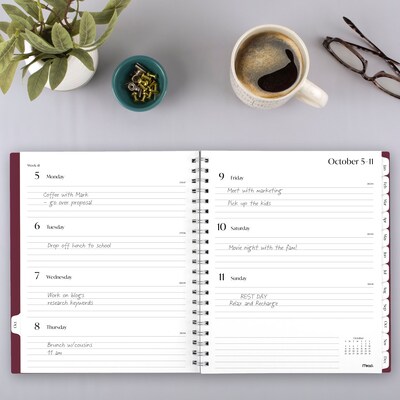 2027 Mead Essentials 9" x 11" Calendar Year Weekly & Monthly Planner, Plastic Cover, Burgundy (CRW630L5027)