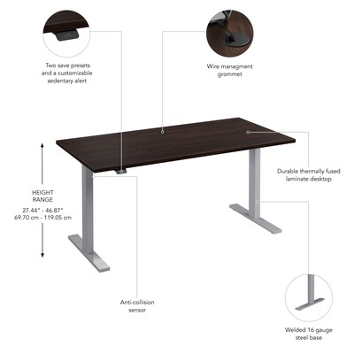 Bush Business Furniture Move 60 Series 60"W Electric Height Adjustable Standing Desk, Black Walnut/Cool Gray (M6S6030BWSK)