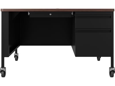 Hirsh 48W Single-Pedestal Mobile Teachers Desk, Black/Walnut (22646)