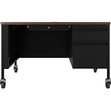 Hirsh 48W Single-Pedestal Mobile Teachers Desk, Black/Walnut (22646)