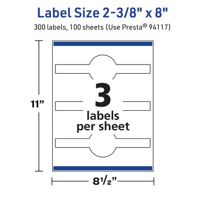 Avery TrueBlock Laser/Inkjet Decorative Edge Multipurpose Labels, 2-3/8" x 8", White, 300/Box (94117)