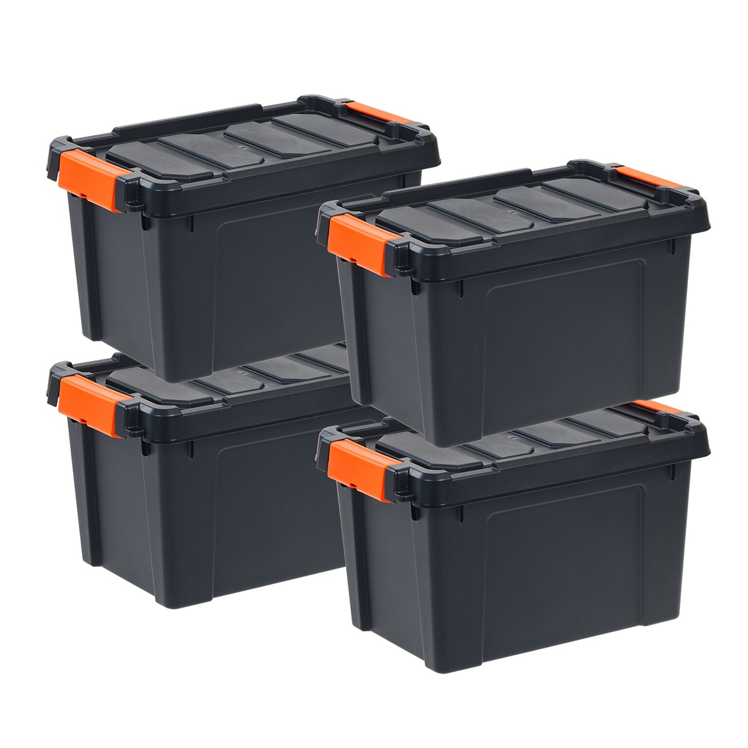Iris 22 Quart Heavy Duty Store-It-All Latching Plastic Storage Tote, Black, 4/Pack (500152)