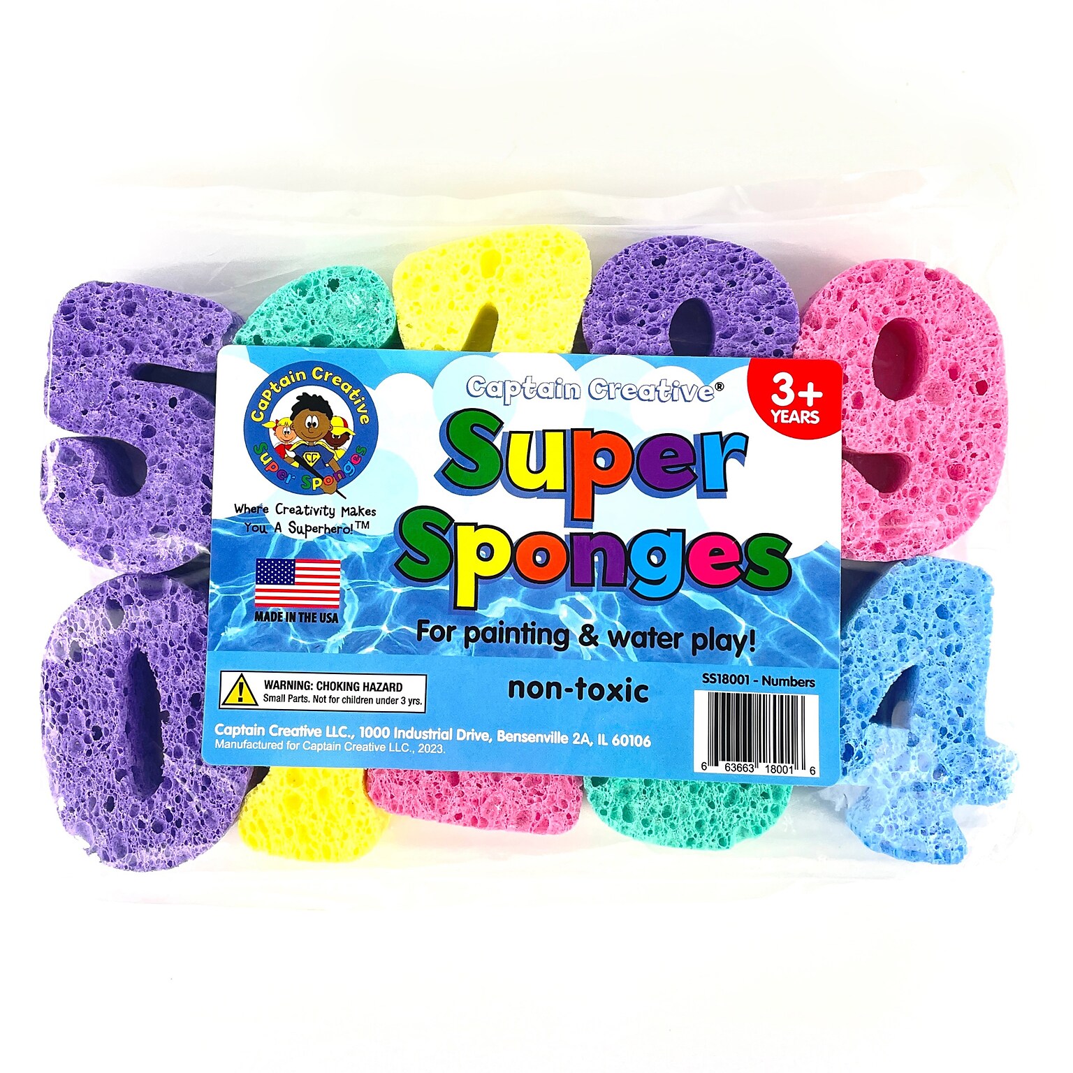 Captain Creative Super Sponges, Numbers, 3, Assorted Colors, 10/Set (APISS18001)