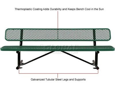 Global Industrial 8' Outdoor Steel Bench w/ Backrest, Expanded Metal, Green (277155GN)