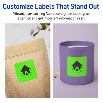 Avery Laser/Inkjet Multipurpose Square Labels, 2.5" x 2.5", Neon Green, 90/Pack (94104)