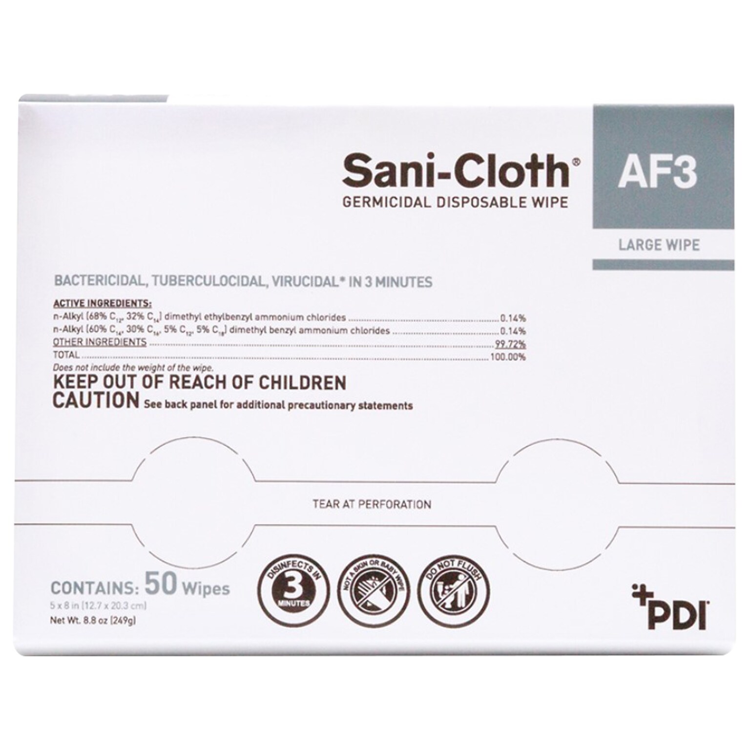 PDI Sani-Cloth AF3 Disinfecting Wipes, 50 Wipes/Pack, 10 Packs/Carton (H59200)