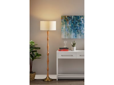 Adesso Eve 61.25" Natural Oak Floor Lamp with Off-White Drum Shade (1577-12)