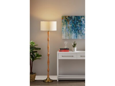 Adesso Eve 61.25" Natural Oak Floor Lamp with Off-White Drum Shade (1577-12)