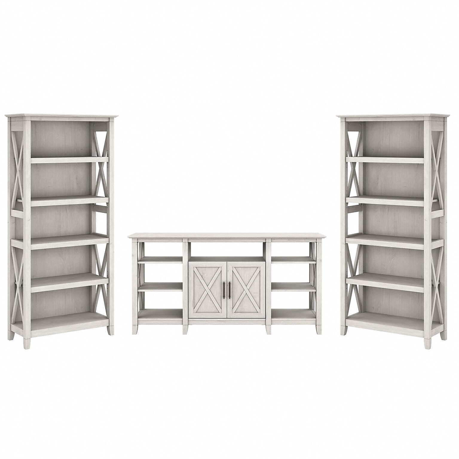 Bush Furniture Key West Tall TV Stand with Set of Two Bookcases, Linen White Oak, Screens up to 65 (KWS027LW)