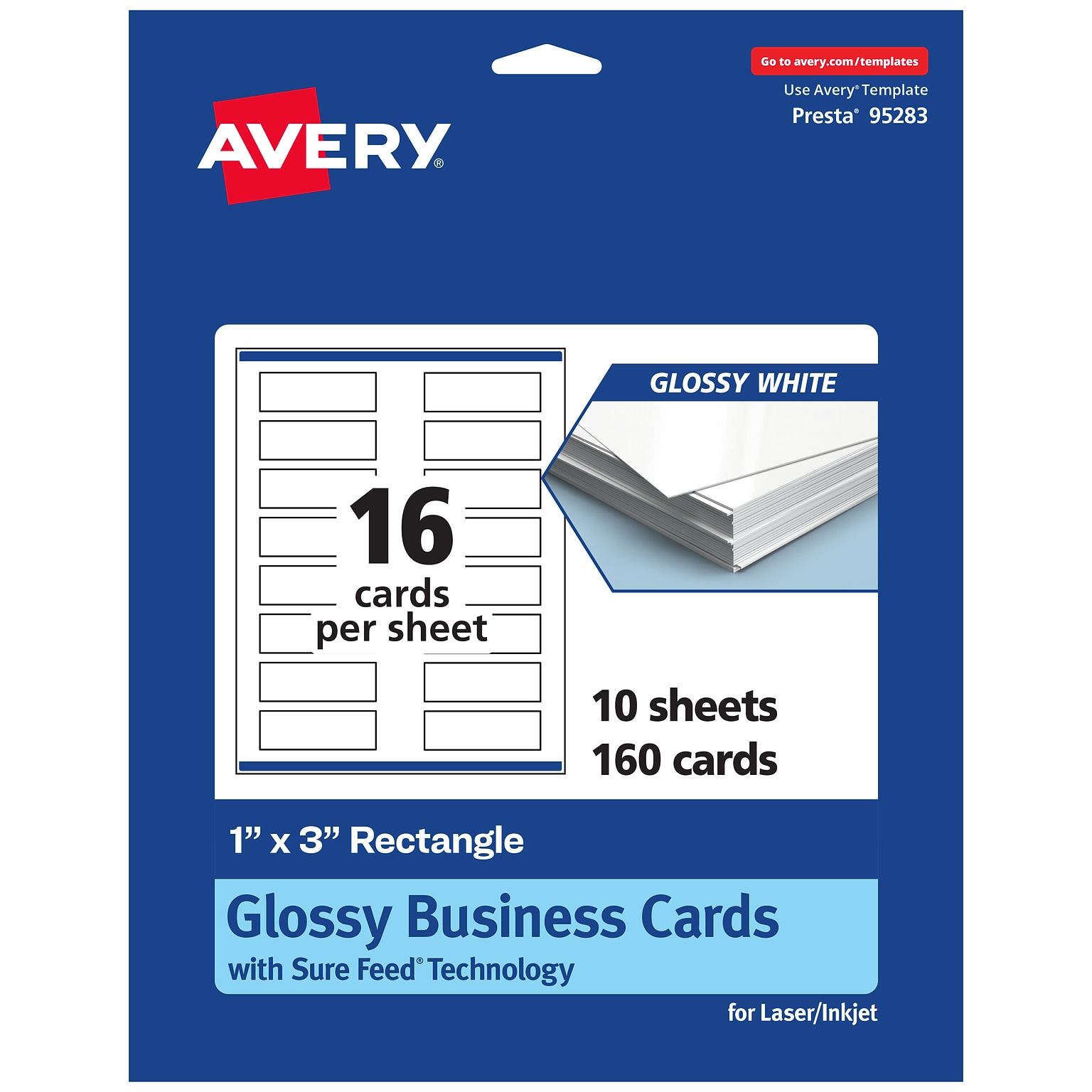 Avery Business Cards, 1 x 3, Glossy White, 160/Pack (95283)