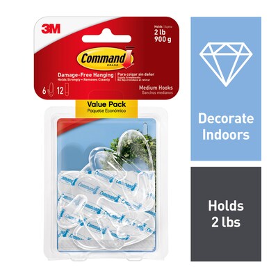 Command™ Medium Hooks Value Pack, Clear, 6 Hooks (17091CLR-6ES)